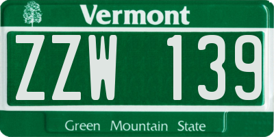 VT license plate ZZW139