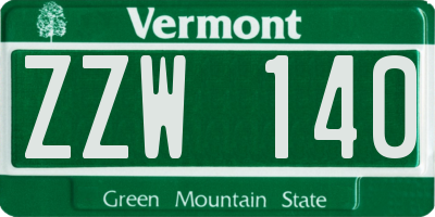 VT license plate ZZW140