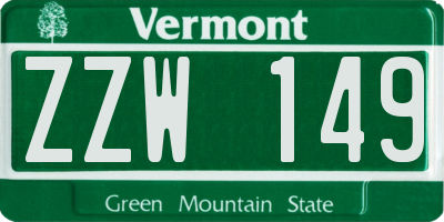 VT license plate ZZW149