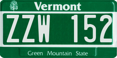 VT license plate ZZW152