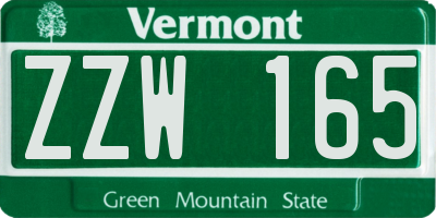 VT license plate ZZW165