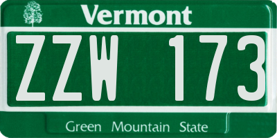 VT license plate ZZW173