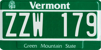 VT license plate ZZW179