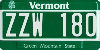 VT license plate ZZW180