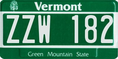 VT license plate ZZW182