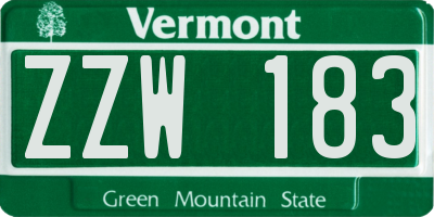 VT license plate ZZW183