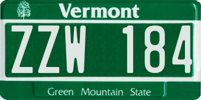 VT license plate ZZW184