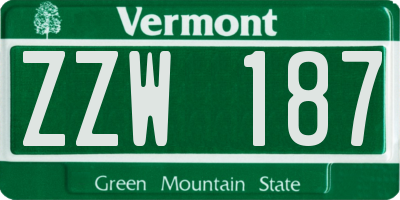 VT license plate ZZW187