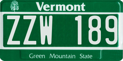 VT license plate ZZW189