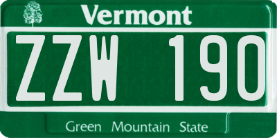 VT license plate ZZW190