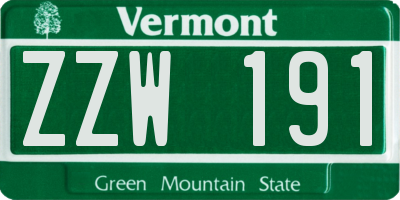 VT license plate ZZW191