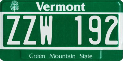 VT license plate ZZW192