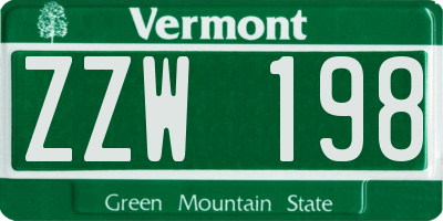 VT license plate ZZW198