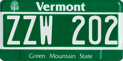 VT license plate ZZW202