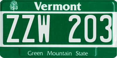VT license plate ZZW203