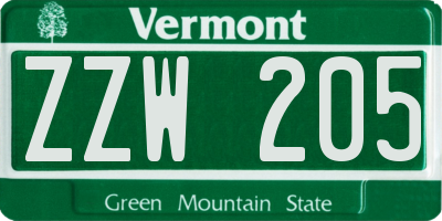 VT license plate ZZW205