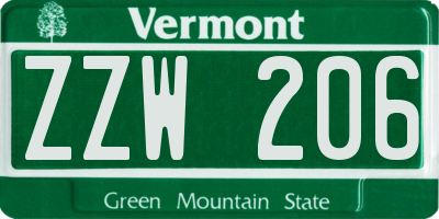 VT license plate ZZW206