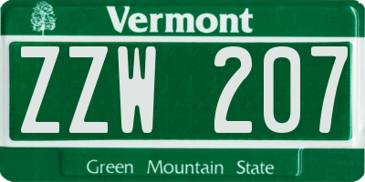 VT license plate ZZW207