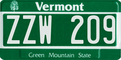 VT license plate ZZW209