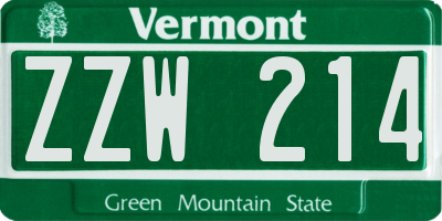 VT license plate ZZW214