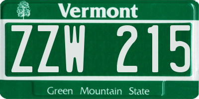 VT license plate ZZW215