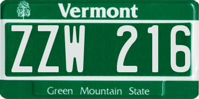 VT license plate ZZW216
