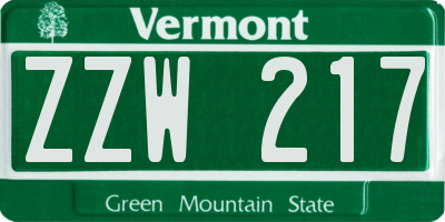 VT license plate ZZW217