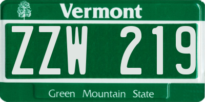 VT license plate ZZW219