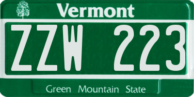 VT license plate ZZW223
