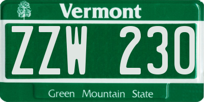 VT license plate ZZW230