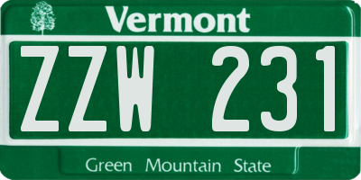 VT license plate ZZW231