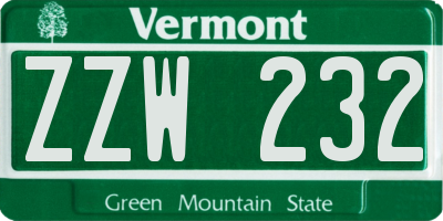 VT license plate ZZW232