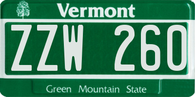 VT license plate ZZW260