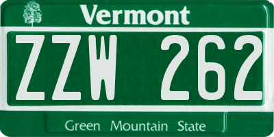 VT license plate ZZW262