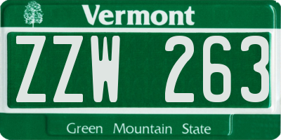 VT license plate ZZW263