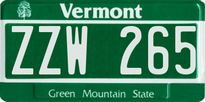 VT license plate ZZW265