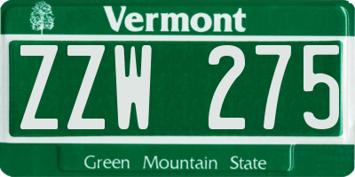 VT license plate ZZW275