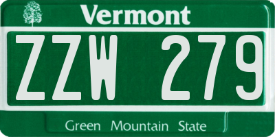 VT license plate ZZW279