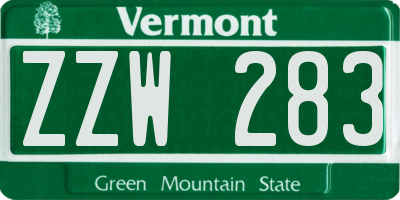 VT license plate ZZW283