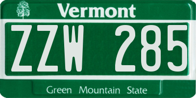 VT license plate ZZW285