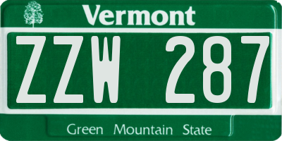 VT license plate ZZW287