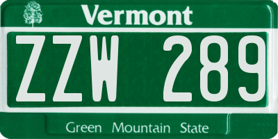 VT license plate ZZW289