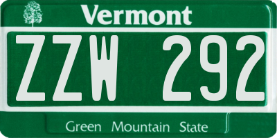 VT license plate ZZW292
