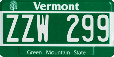 VT license plate ZZW299