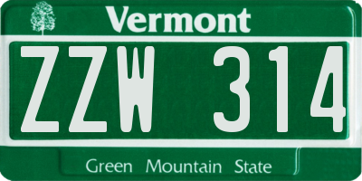 VT license plate ZZW314
