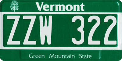 VT license plate ZZW322
