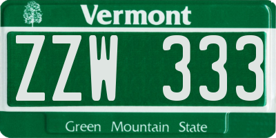 VT license plate ZZW333