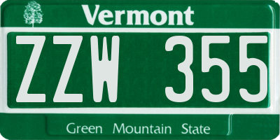 VT license plate ZZW355