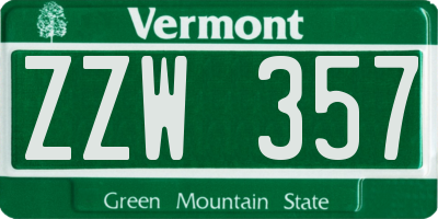 VT license plate ZZW357