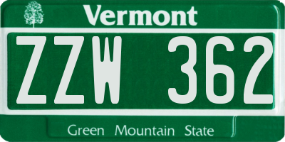 VT license plate ZZW362
